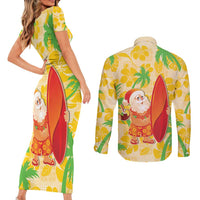 Aloha Hawaii Christmas Couples Matching Short Sleeve Bodycon Dress and Long Sleeve Button Shirt Mele Kalikimaka Funny Santa Palaka Quilt Motifs - Polynesian Pride