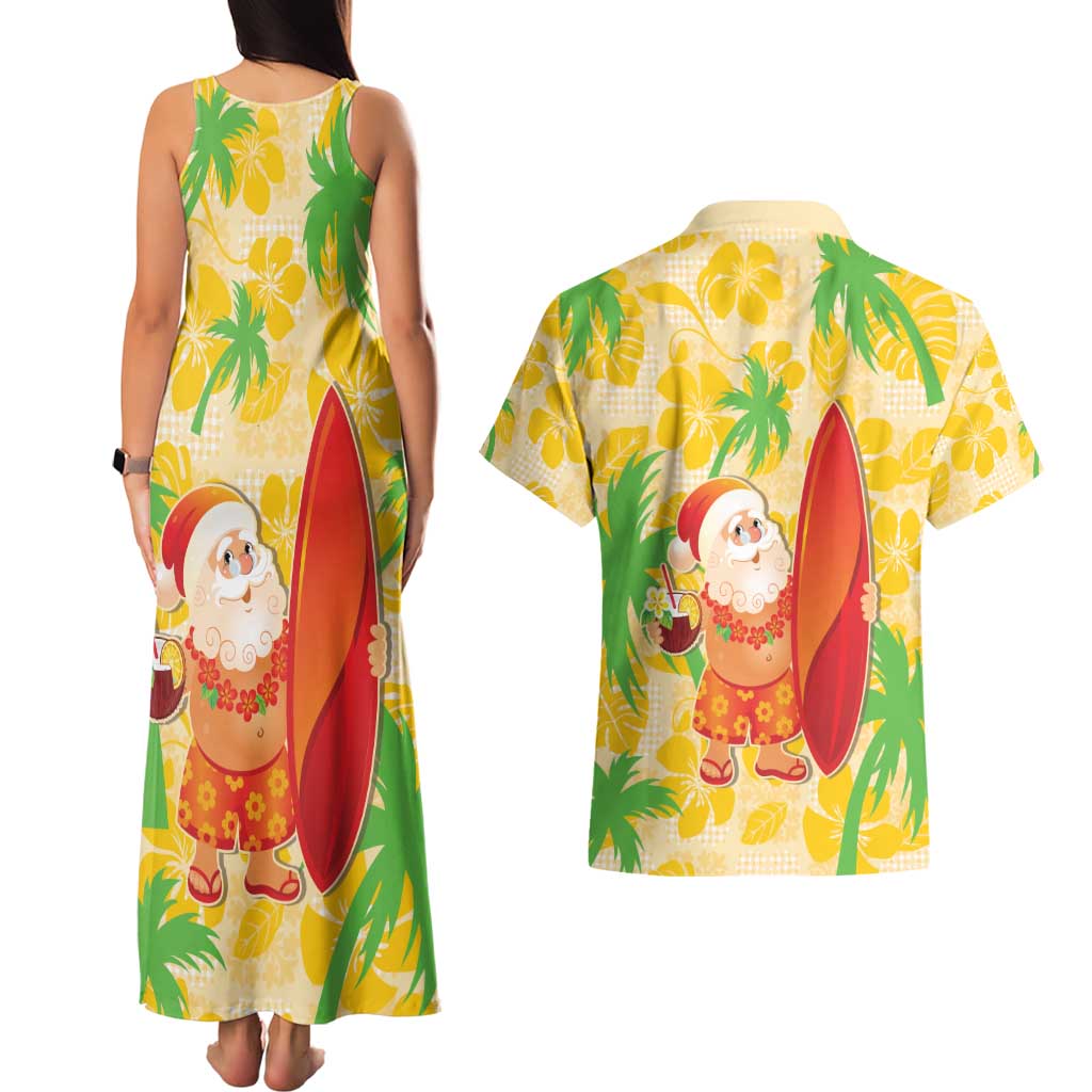 Aloha Hawaii Christmas Couples Matching Tank Maxi Dress and Hawaiian Shirt Mele Kalikimaka Funny Santa Palaka Quilt Motifs - Polynesian Pride