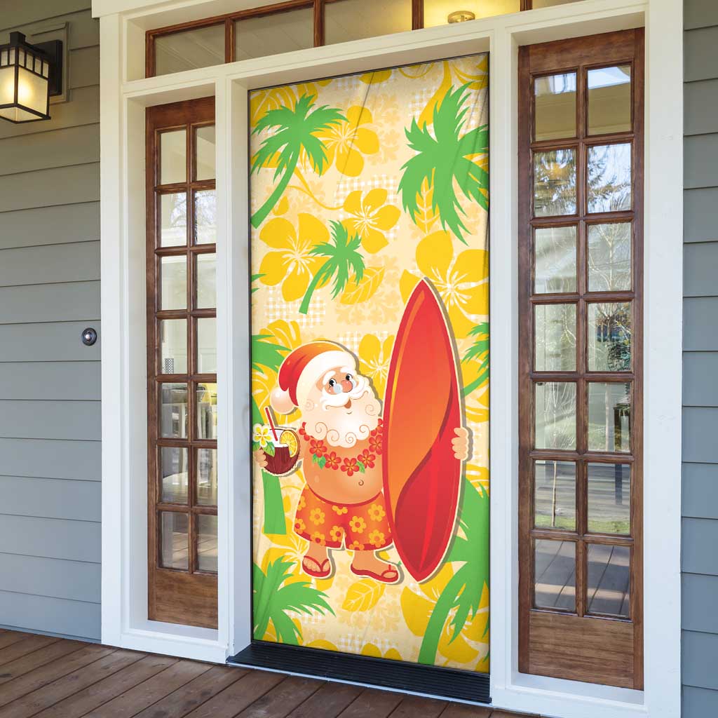 Aloha Hawaii Christmas Door Cover Mele Kalikimaka Funny Santa Palaka Quilt Motifs - Polynesian Pride