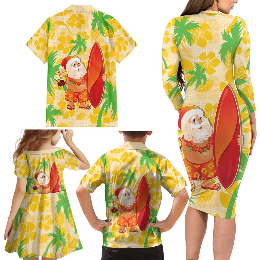Aloha Hawaii Christmas Family Matching Long Sleeve Bodycon Dress and Hawaiian Shirt Mele Kalikimaka Funny Santa Palaka Quilt Motifs - Polynesian Pride