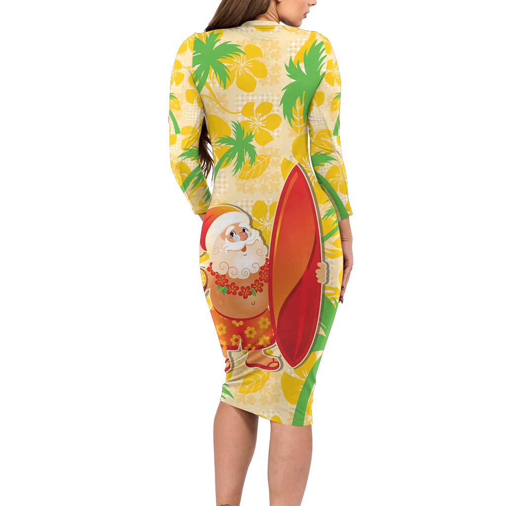 Aloha Hawaii Christmas Family Matching Long Sleeve Bodycon Dress and Hawaiian Shirt Mele Kalikimaka Funny Santa Palaka Quilt Motifs - Polynesian Pride