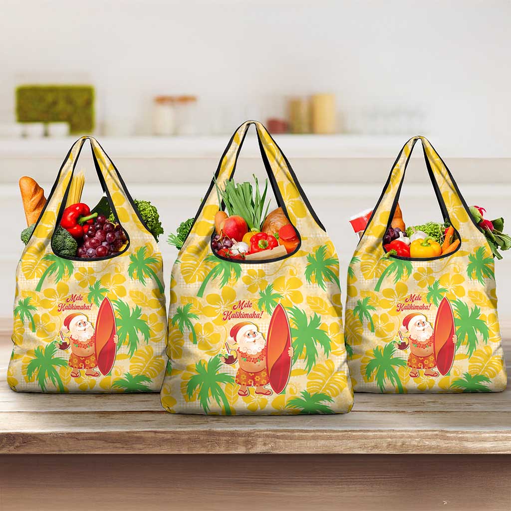 Aloha Hawaii Christmas Grocery Bag Mele Kalikimaka Funny Santa Palaka Quilt Motifs - Polynesian Pride
