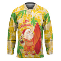 Aloha Hawaii Christmas Hockey Jersey Mele Kalikimaka Funny Santa Palaka Quilt Motifs - Polynesian Pride