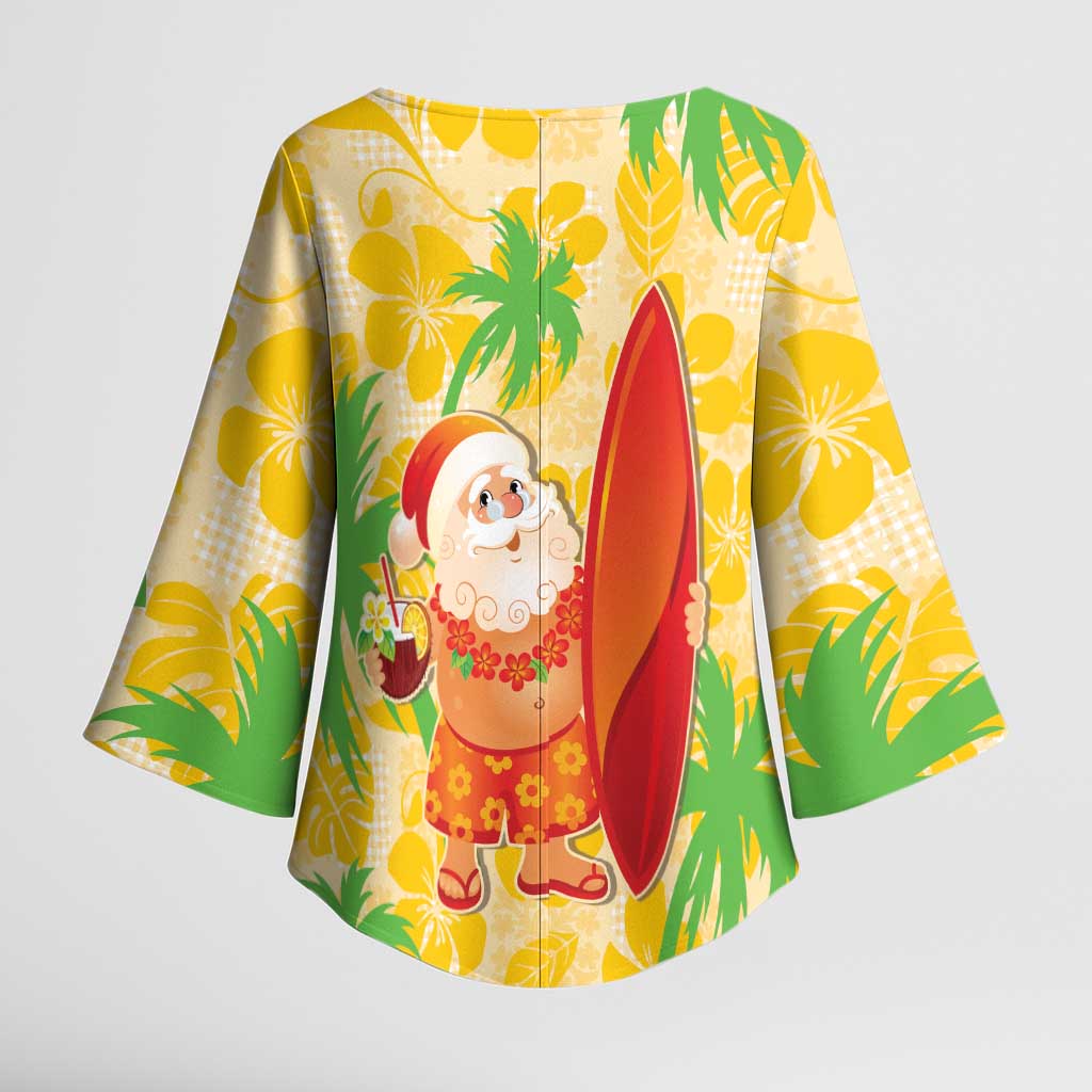 Aloha Hawaii Christmas Kimono Sleeve Blouse Mele Kalikimaka Funny Santa Palaka Quilt Motifs - Polynesian Pride