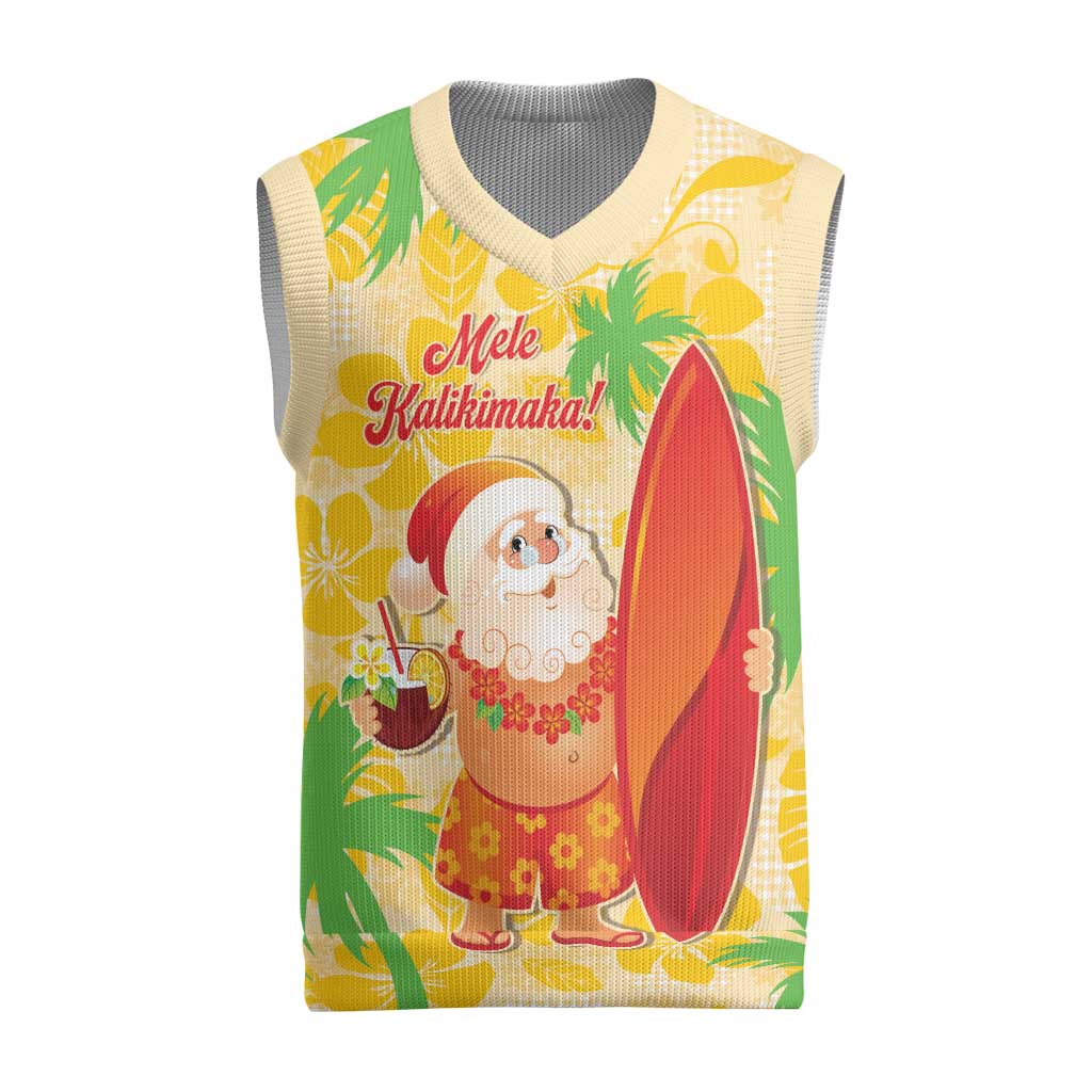 Aloha Hawaii Christmas Knitted V-Neck Vest Mele Kalikimaka Funny Santa Palaka Quilt Motifs - Polynesian Pride