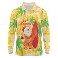 Aloha Hawaii Christmas Long Sleeve Polo Shirt Mele Kalikimaka Funny Santa Palaka Quilt Motifs - Polynesian Pride