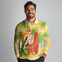 Aloha Hawaii Christmas Long Sleeve Polo Shirt Mele Kalikimaka Funny Santa Palaka Quilt Motifs - Polynesian Pride