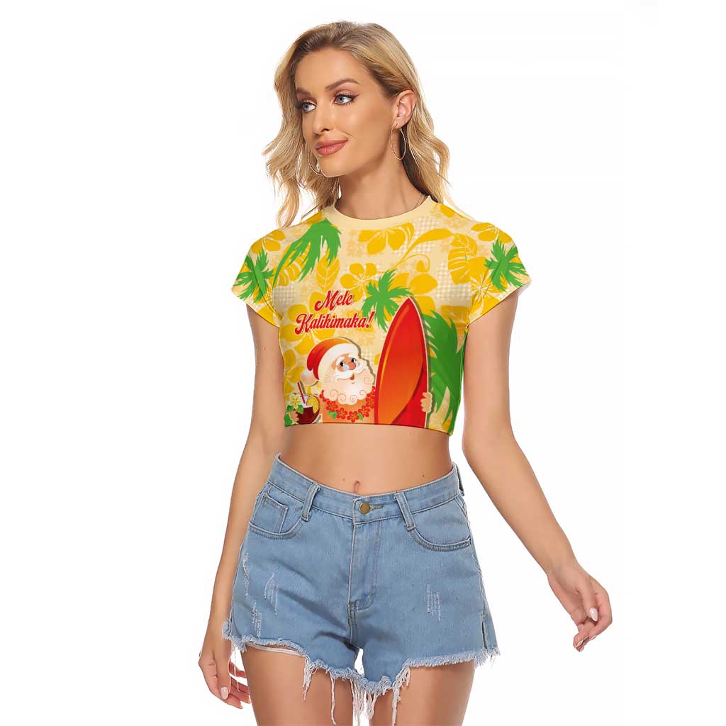 Aloha Hawaii Christmas Raglan Cropped T Shirt Mele Kalikimaka Funny Santa Palaka Quilt Motifs - Polynesian Pride