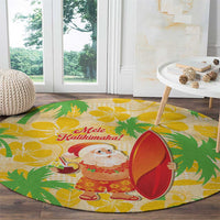 Aloha Hawaii Christmas Round Carpet Mele Kalikimaka Funny Santa Palaka Quilt Motifs - Polynesian Pride