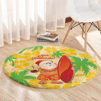 Aloha Hawaii Christmas Round Carpet Mele Kalikimaka Funny Santa Palaka Quilt Motifs - Polynesian Pride