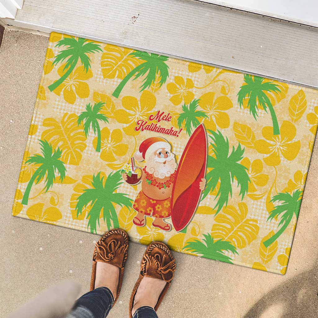 Aloha Hawaii Christmas Rubber Doormat Mele Kalikimaka Funny Santa Palaka Quilt Motifs - Polynesian Pride