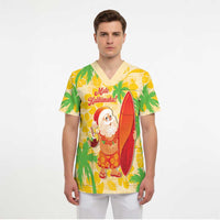 Aloha Hawaii Christmas Scrub Top Mele Kalikimaka Funny Santa Palaka Quilt Motifs - Polynesian Pride