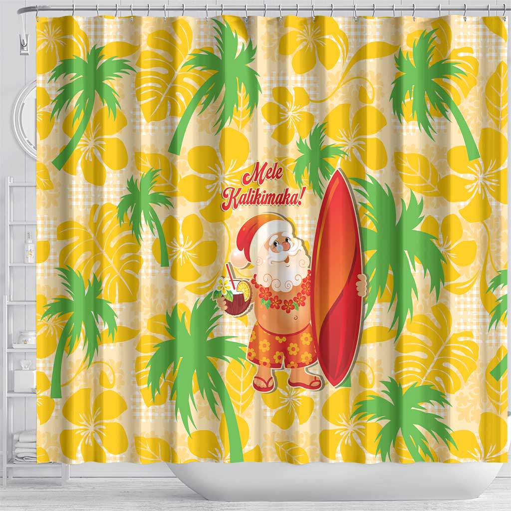 Aloha Hawaii Christmas Shower Curtain Mele Kalikimaka Funny Santa Palaka Quilt Motifs - Polynesian Pride