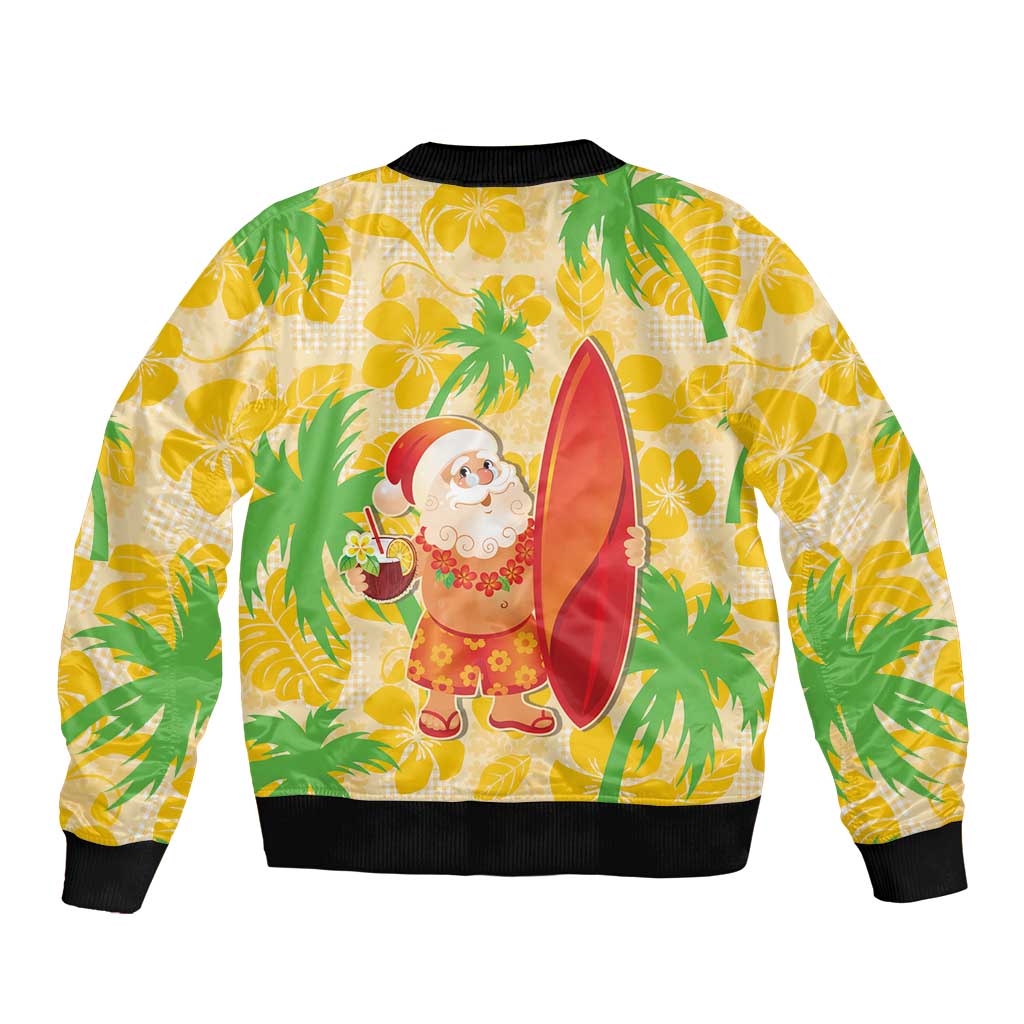 Aloha Hawaii Christmas Sleeve Zip Bomber Jacket Mele Kalikimaka Funny Santa Palaka Quilt Motifs - Polynesian Pride
