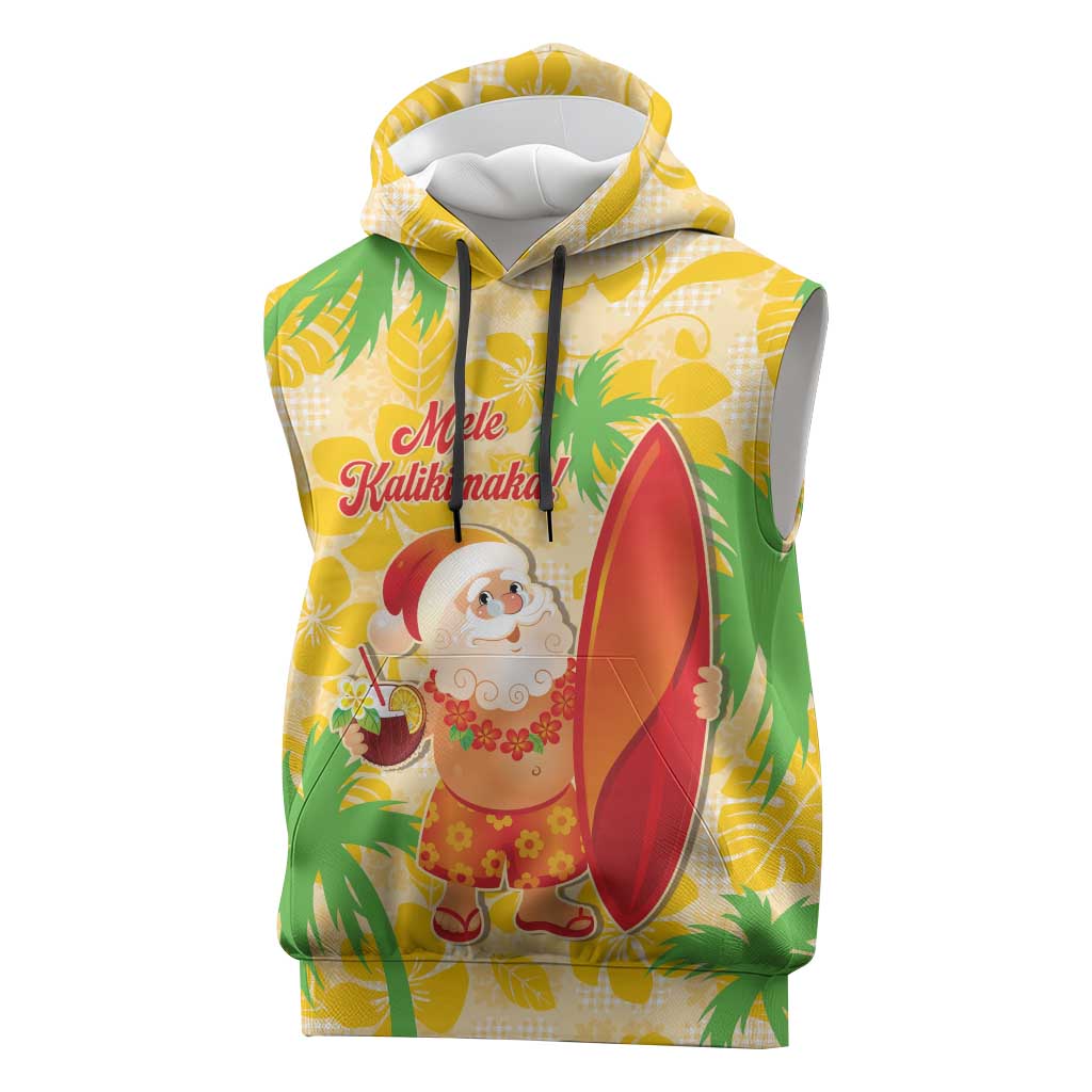 Aloha Hawaii Christmas Sleeveless Hoodie Mele Kalikimaka Funny Santa Palaka Quilt Motifs - Polynesian Pride
