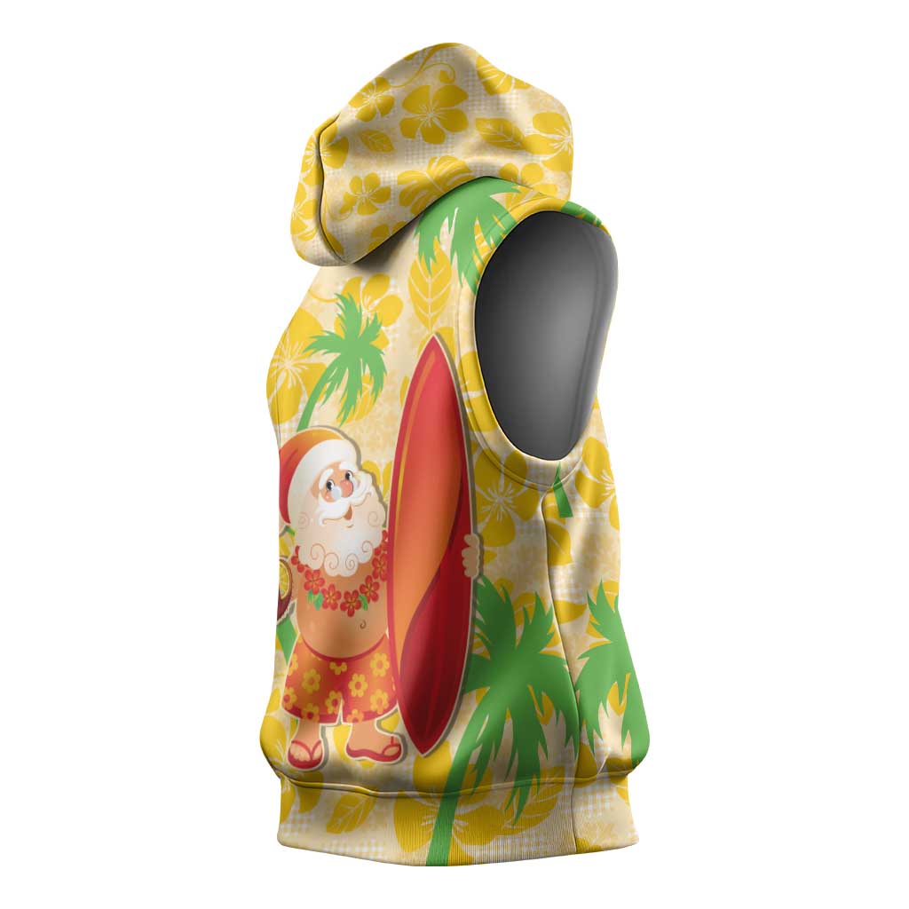 Aloha Hawaii Christmas Sleeveless Hoodie Mele Kalikimaka Funny Santa Palaka Quilt Motifs - Polynesian Pride