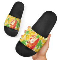 Aloha Hawaii Christmas Slide Sandals Mele Kalikimaka Funny Santa Palaka Quilt Motifs - Polynesian Pride