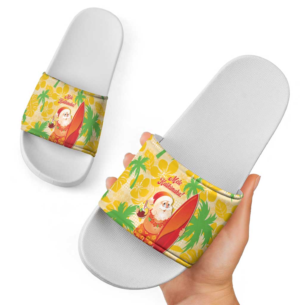 Aloha Hawaii Christmas Slide Sandals Mele Kalikimaka Funny Santa Palaka Quilt Motifs - Polynesian Pride
