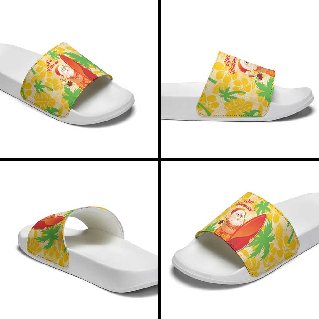 Aloha Hawaii Christmas Slide Sandals Mele Kalikimaka Funny Santa Palaka Quilt Motifs - Polynesian Pride