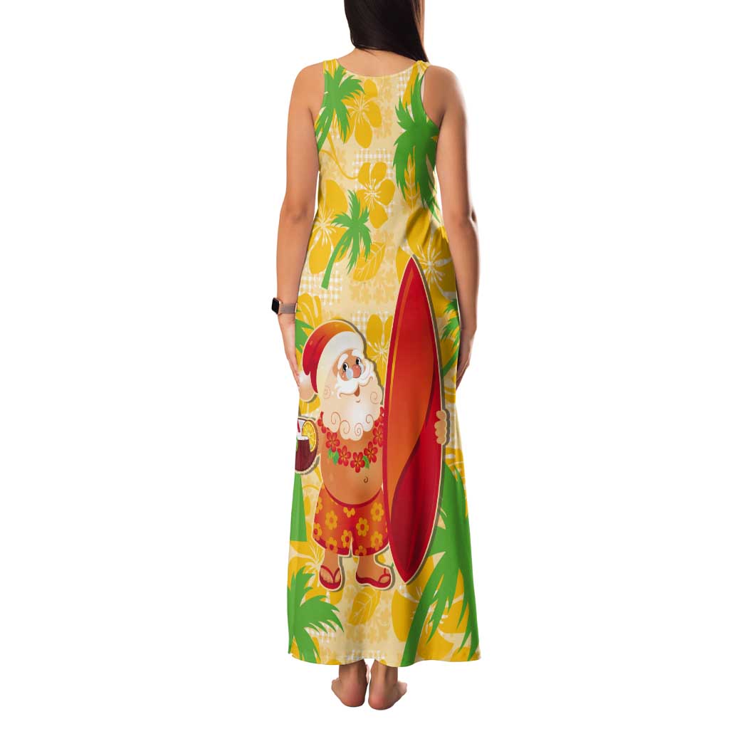Aloha Hawaii Christmas Tank Maxi Dress Mele Kalikimaka Funny Santa Palaka Quilt Motifs - Polynesian Pride