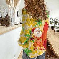 Aloha Hawaii Christmas Women Casual Shirt Mele Kalikimaka Funny Santa Palaka Quilt Motifs - Polynesian Pride
