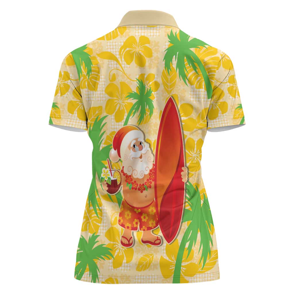 Aloha Hawaii Christmas Women Polo Shirt Mele Kalikimaka Funny Santa Palaka Quilt Motifs - Polynesian Pride