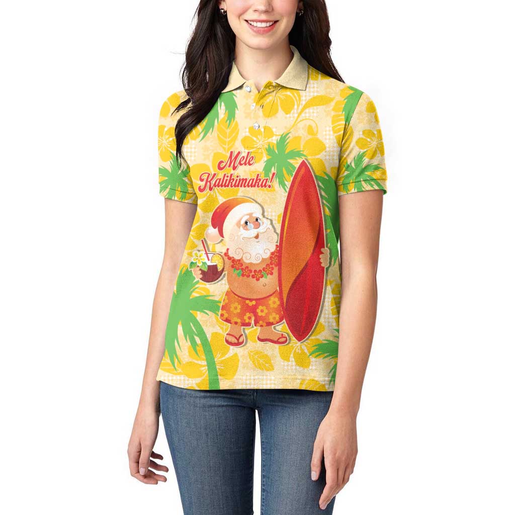 Aloha Hawaii Christmas Women Polo Shirt Mele Kalikimaka Funny Santa Palaka Quilt Motifs - Polynesian Pride