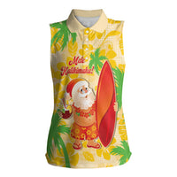 Aloha Hawaii Christmas Women Sleeveless Polo Shirt Mele Kalikimaka Funny Santa Palaka Quilt Motifs - Polynesian Pride