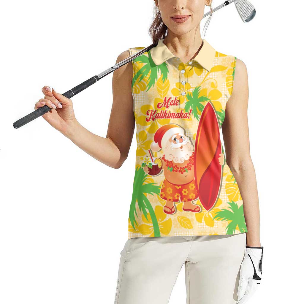 Aloha Hawaii Christmas Women Sleeveless Polo Shirt Mele Kalikimaka Funny Santa Palaka Quilt Motifs - Polynesian Pride