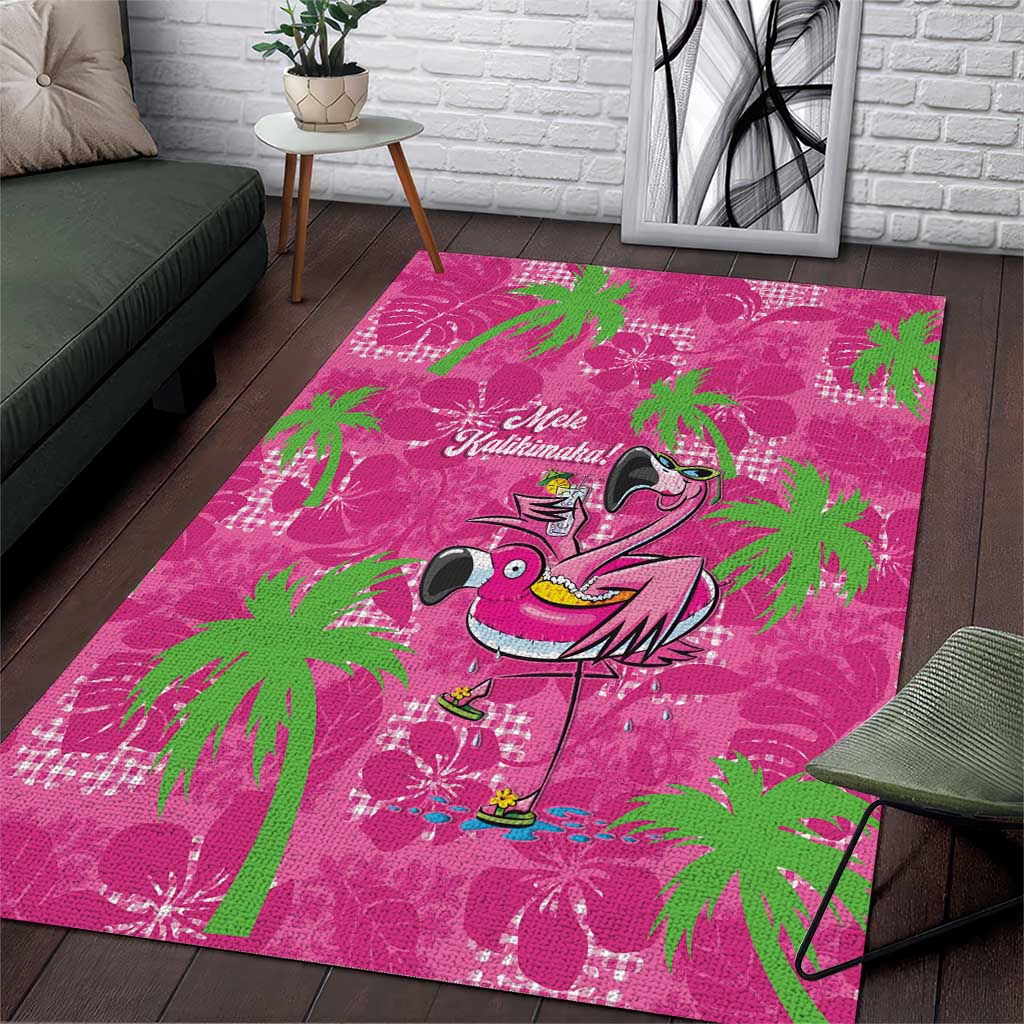 Aloha Hawaii Christmas Area Rug Mele Kalikimaka Chill Flamingo Palaka Quilt Motifs - Polynesian Pride