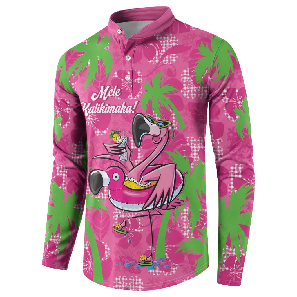 Aloha Hawaii Christmas Button Sweatshirt Mele Kalikimaka Chill Flamingo Palaka Quilt Motifs - Polynesian Pride