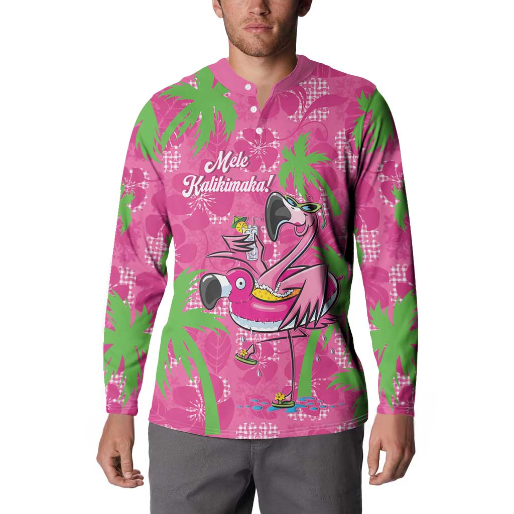 Aloha Hawaii Christmas Button Sweatshirt Mele Kalikimaka Chill Flamingo Palaka Quilt Motifs - Polynesian Pride
