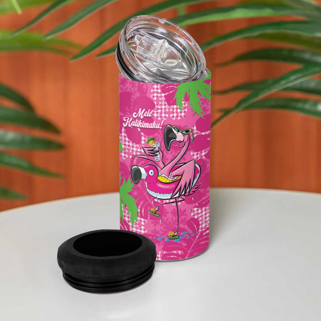 Aloha Hawaii Christmas 4 in 1 Can Cooler Tumbler Mele Kalikimaka Chill Flamingo Palaka Quilt Motifs - Polynesian Pride