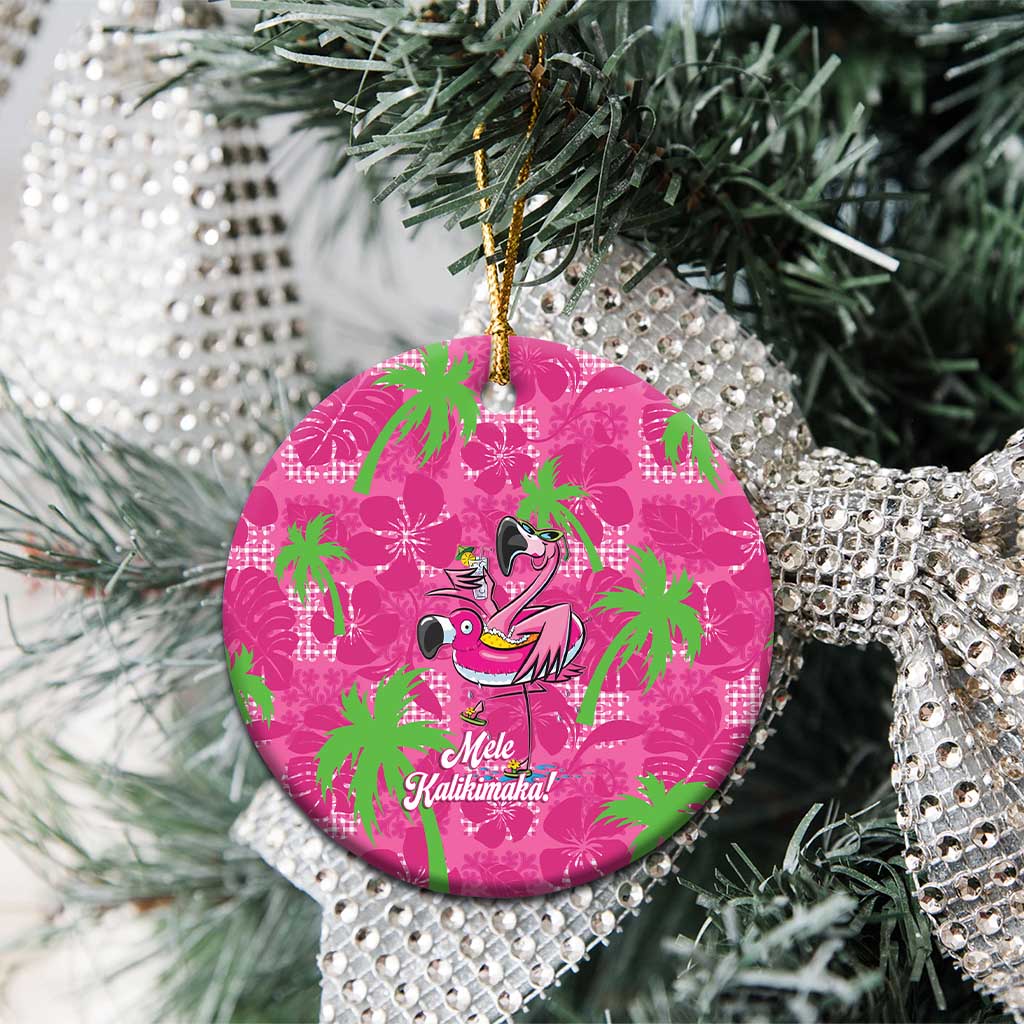 Aloha Hawaii Christmas Ceramic Ornament Mele Kalikimaka Chill Flamingo Palaka Quilt Motifs - Polynesian Pride