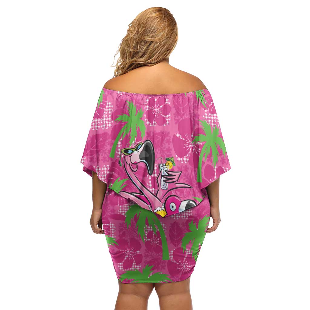Aloha Hawaii Christmas Family Matching Off Shoulder Short Dress and Hawaiian Shirt Mele Kalikimaka Chill Flamingo Palaka Quilt Motifs - Polynesian Pride