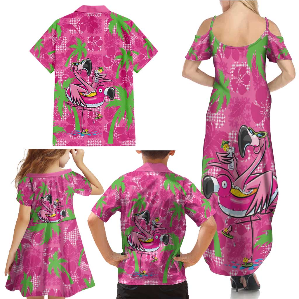 Aloha Hawaii Christmas Family Matching Summer Maxi Dress and Hawaiian Shirt Mele Kalikimaka Chill Flamingo Palaka Quilt Motifs - Polynesian Pride
