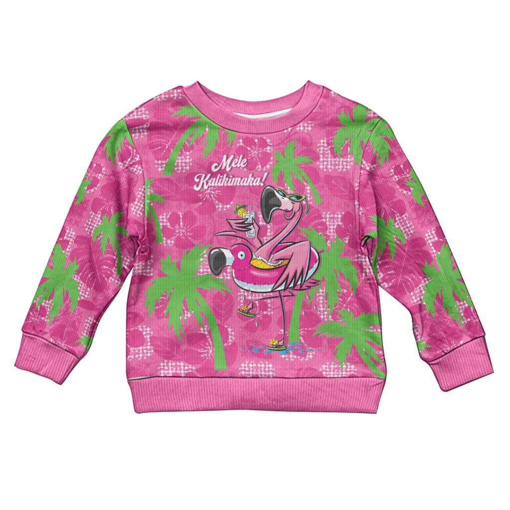 Aloha Hawaii Christmas Kid Ugly Christmas Sweater Mele Kalikimaka Chill Flamingo Palaka Quilt Motifs - Polynesian Pride