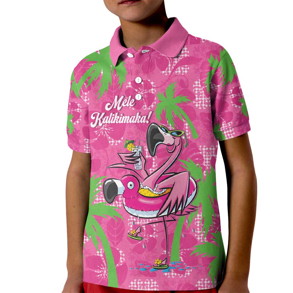 Aloha Hawaii Christmas Kid Polo Shirt Mele Kalikimaka Chill Flamingo Palaka Quilt Motifs - Polynesian Pride