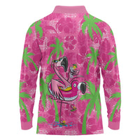 Aloha Hawaii Christmas Long Sleeve Polo Shirt Mele Kalikimaka Chill Flamingo Palaka Quilt Motifs - Polynesian Pride