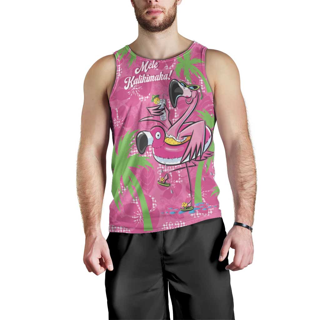 Aloha Hawaii Christmas Men Tank Top Mele Kalikimaka Chill Flamingo Palaka Quilt Motifs - Polynesian Pride