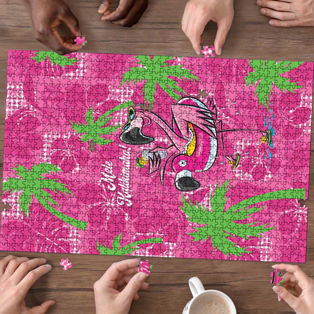 Aloha Hawaii Christmas Puzzle Mele Kalikimaka Chill Flamingo Palaka Quilt Motifs - Polynesian Pride