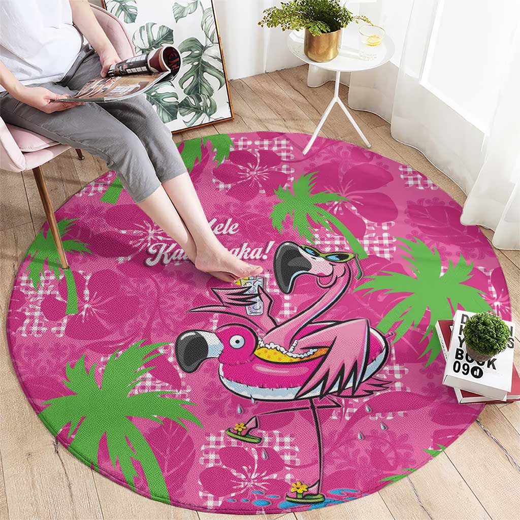Aloha Hawaii Christmas Round Carpet Mele Kalikimaka Chill Flamingo Palaka Quilt Motifs - Polynesian Pride