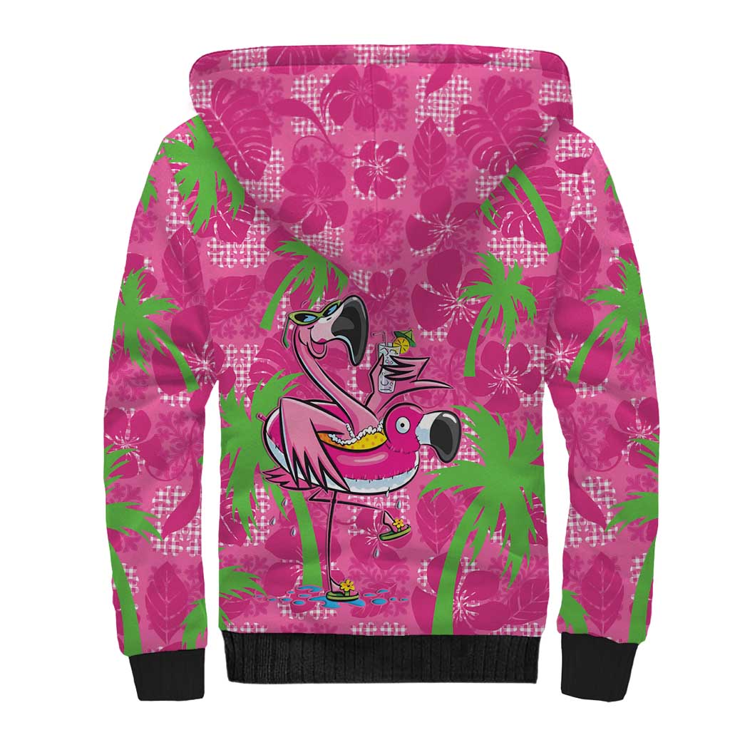 Aloha Hawaii Christmas Sherpa Hoodie Mele Kalikimaka Chill Flamingo Palaka Quilt Motifs - Polynesian Pride