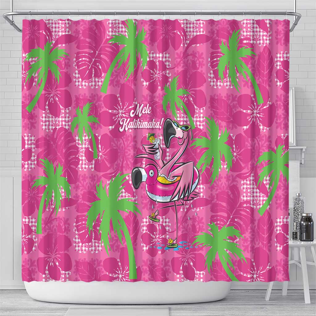 Aloha Hawaii Christmas Shower Curtain Mele Kalikimaka Chill Flamingo Palaka Quilt Motifs - Polynesian Pride