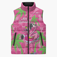 Aloha Hawaii Christmas Sleeveless Puffer Jacket Mele Kalikimaka Chill Flamingo Palaka Quilt Motifs - Polynesian Pride
