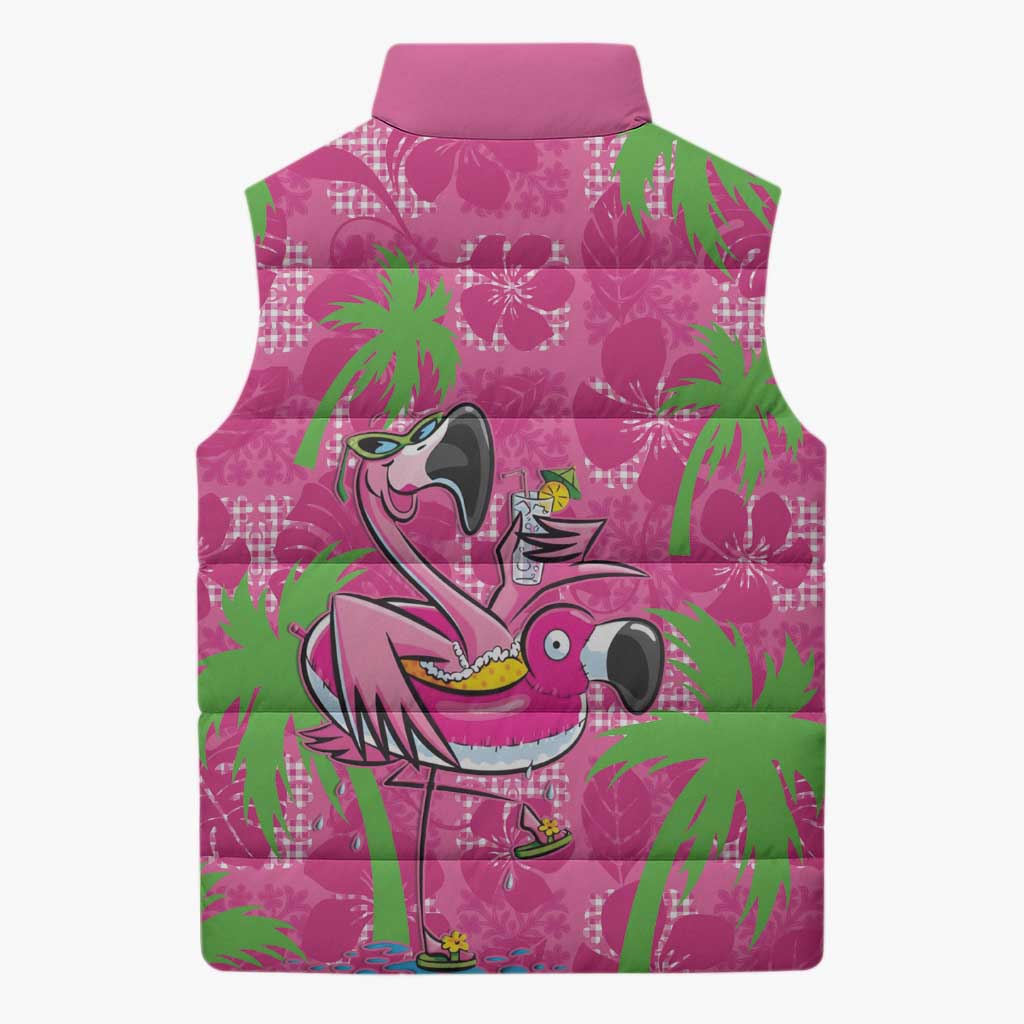 Aloha Hawaii Christmas Sleeveless Puffer Jacket Mele Kalikimaka Chill Flamingo Palaka Quilt Motifs - Polynesian Pride