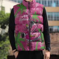Aloha Hawaii Christmas Sleeveless Puffer Jacket Mele Kalikimaka Chill Flamingo Palaka Quilt Motifs - Polynesian Pride