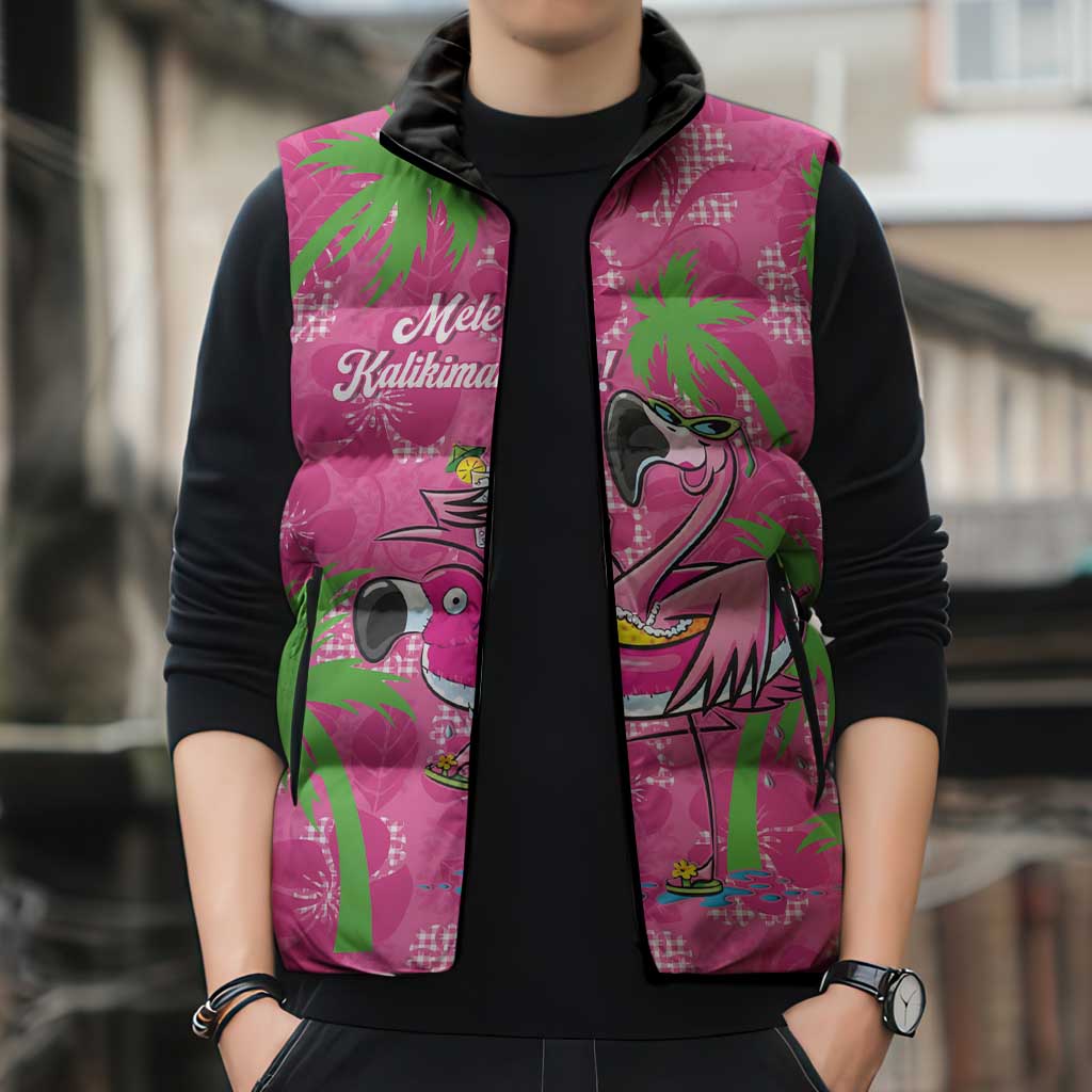 Aloha Hawaii Christmas Sleeveless Puffer Jacket Mele Kalikimaka Chill Flamingo Palaka Quilt Motifs - Polynesian Pride