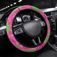 Aloha Hawaii Christmas Steering Wheel Cover Mele Kalikimaka Chill Flamingo Palaka Quilt Motifs - Polynesian Pride