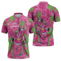 Aloha Hawaii Christmas Zipper Polo Shirt Mele Kalikimaka Chill Flamingo Palaka Quilt Motifs - Polynesian Pride